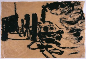 Emil Nolde: Puerto de Hamburgo (1910). Tinta sobre papel japonés (32 x 48 cm)
