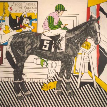 Fernando Bellver: Carpeta Crónica de una carrera, V:X. Lichtenstein (1987). Aguafuerte (95 x 96,6 cm)